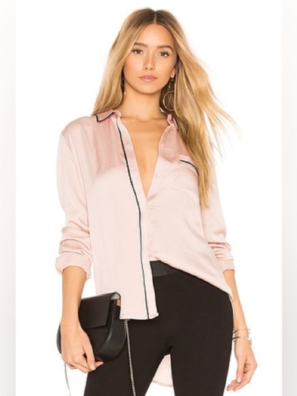 BCBGeneration satin Piped Pajama Shirt in Rose Smoke